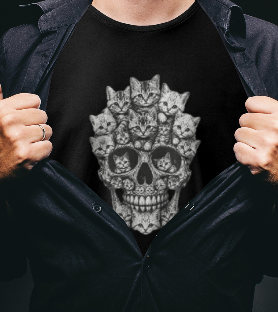 Tabby Kittens Forming Skull Image T-Shirt