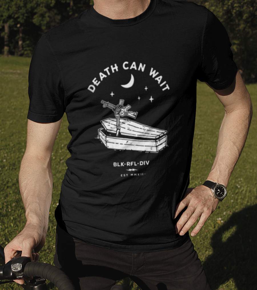 Death Can Wait Coffin Skeleton Hand BLK RFL DIV 2012 Moon Stars T-Shirt