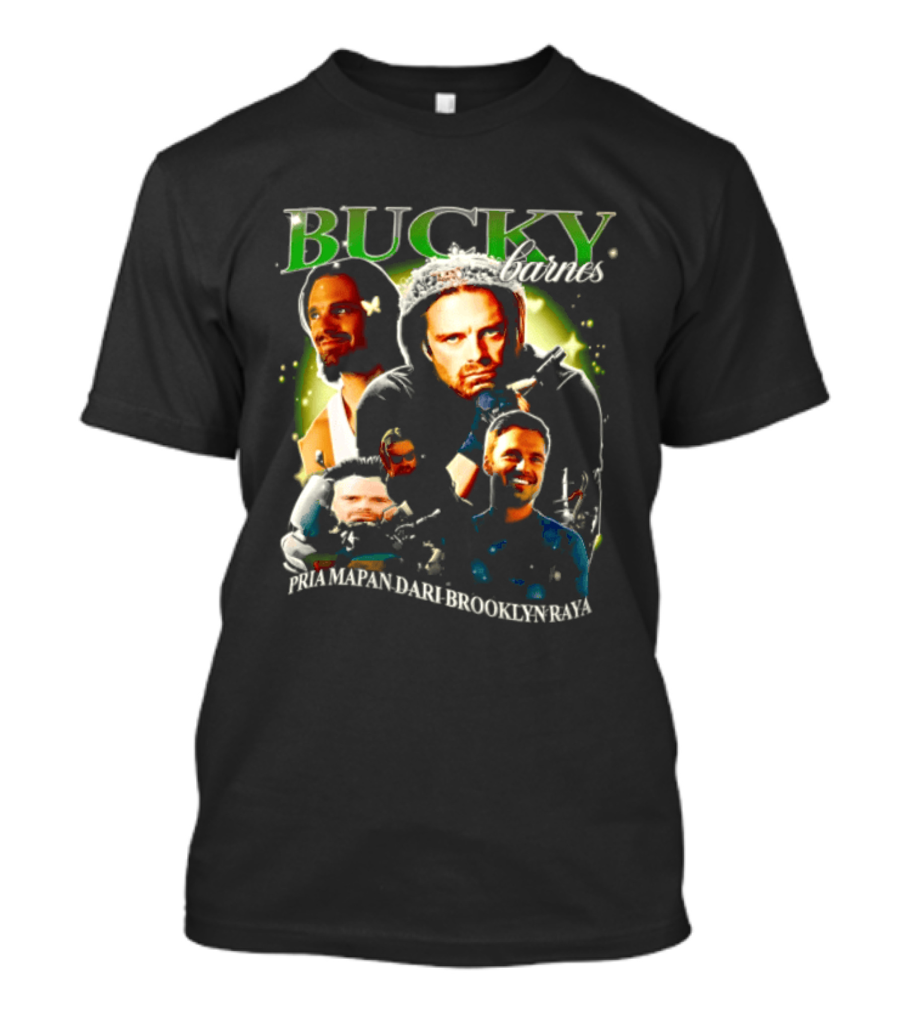 Bucky Barnes Sebastian Stan Pria Mapan Dari Brooklyn Raya Multiple Photos Crown Marvel T-Shirt