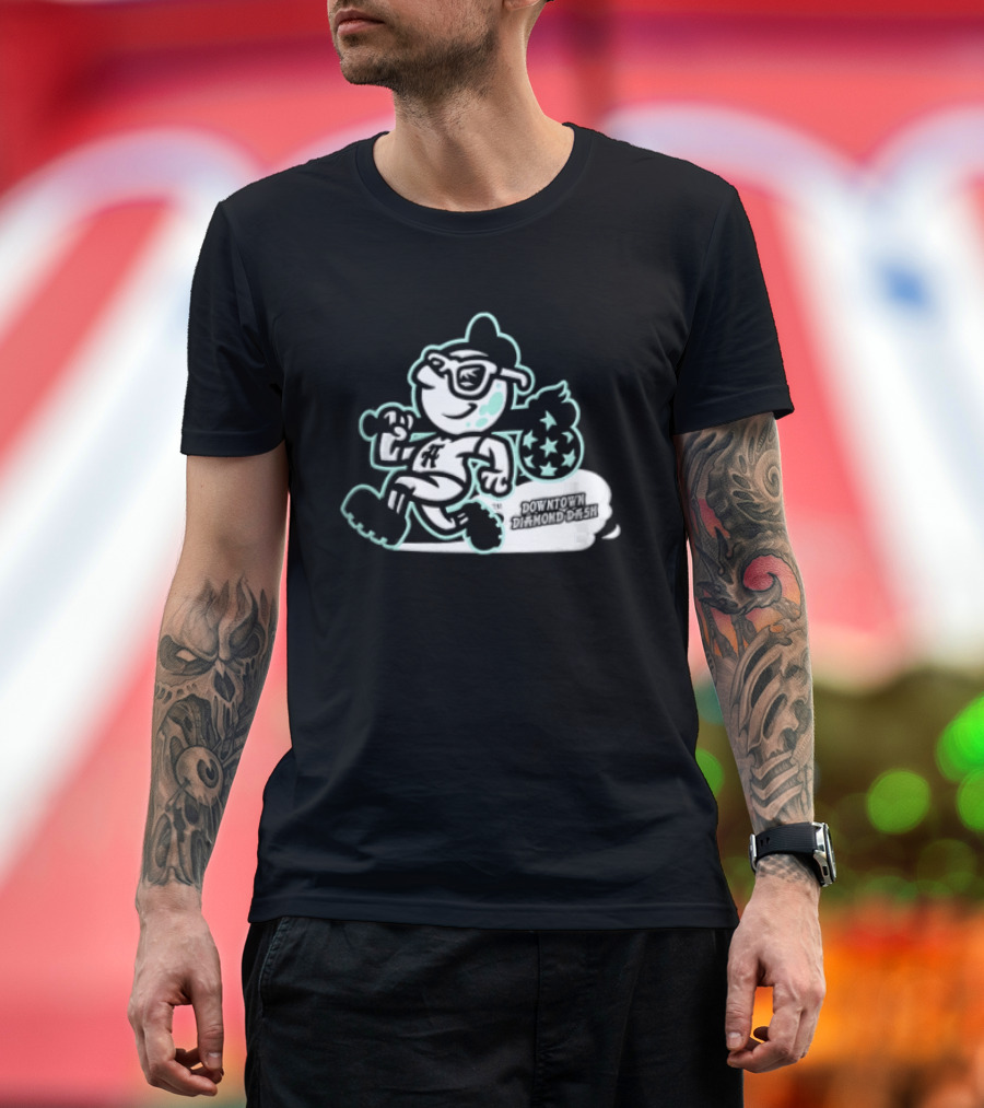 Downtown Diamond Dash Baseball Cartoon Character Running Carrying Star Bag T-Shirt