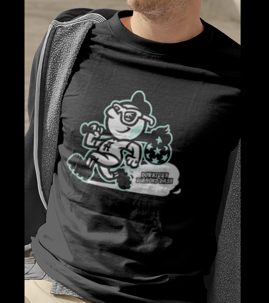 Downtown Diamond Dash Baseball Cartoon Character Running Carrying Star Bag T-Shirt