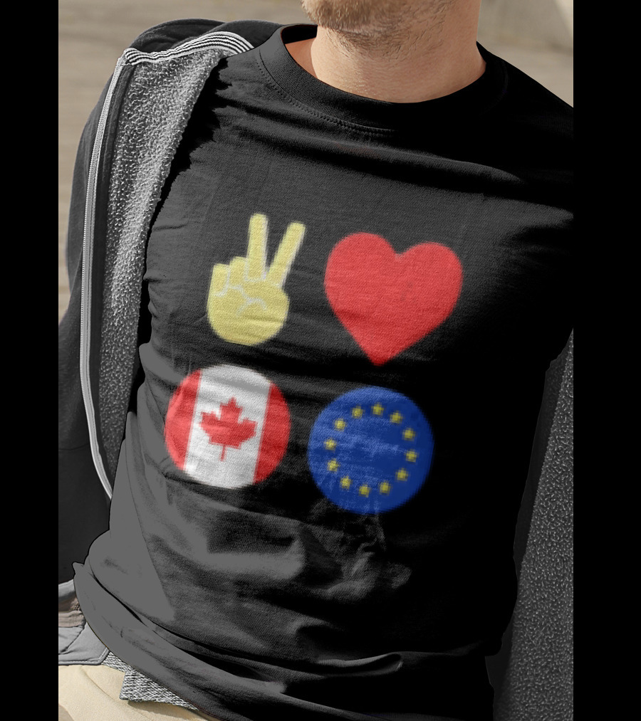 Peace Love Canada Flag European Union Circle Stars T-Shirt
