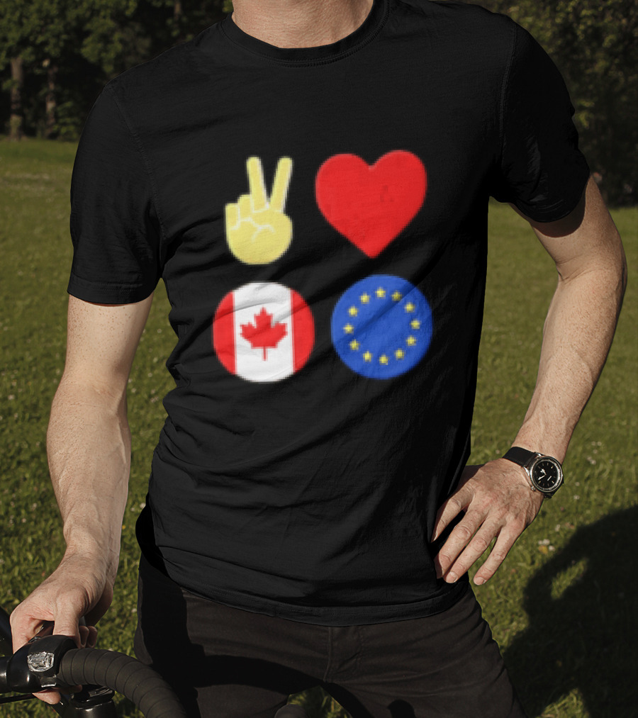 Peace Love Canada Flag European Union Circle Stars T-Shirt