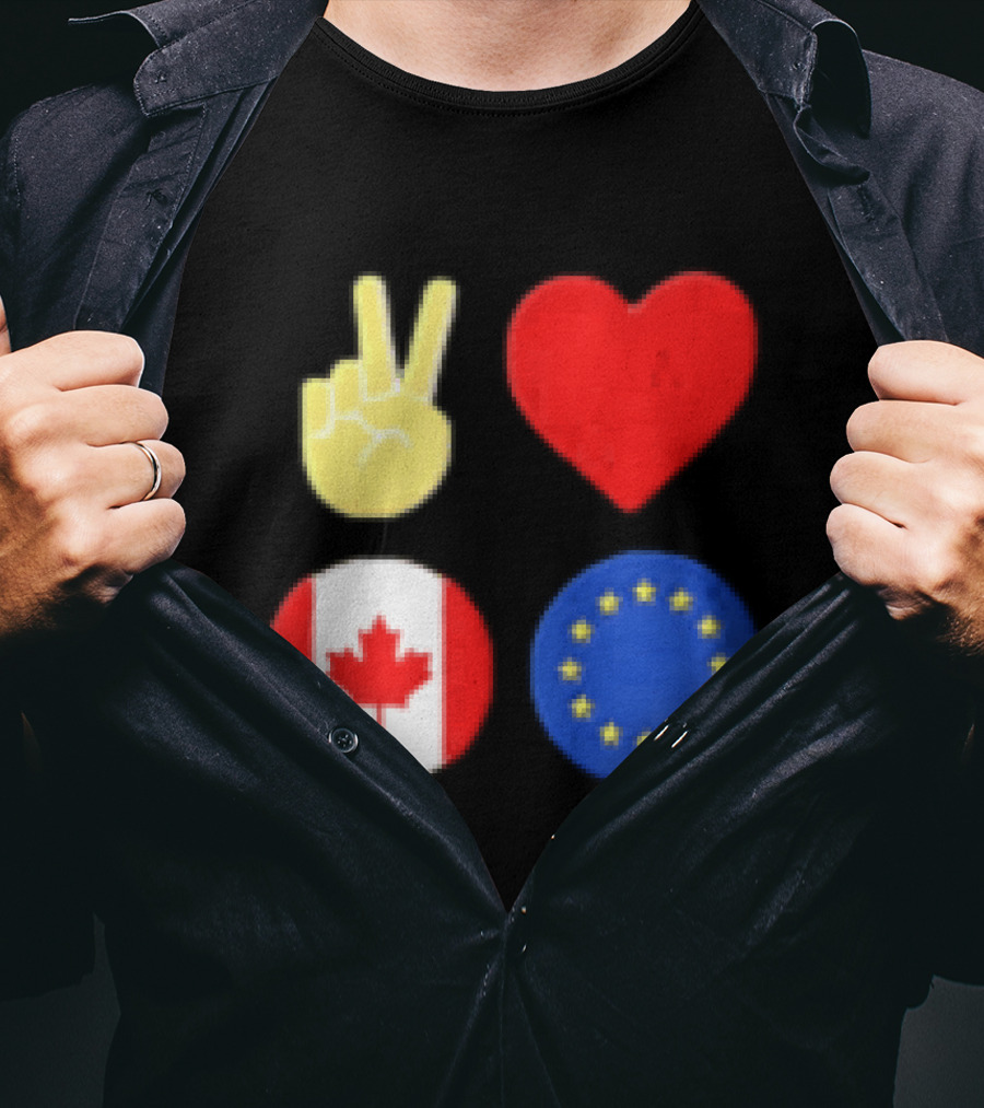 Peace Love Canada Flag European Union Circle Stars T-Shirt