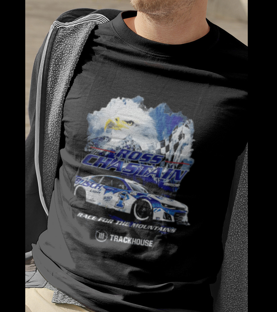 Ross Chastain Trackhouse Busch Light Race For The Mountains Eagle Checkered Flag Racing Car T-Shirt