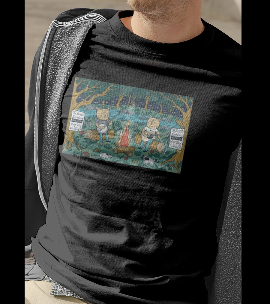 The Avett Brothers Wolf Trap Vienna 2026 Show Cats Playing Instruments Camping Scene T-Shirt