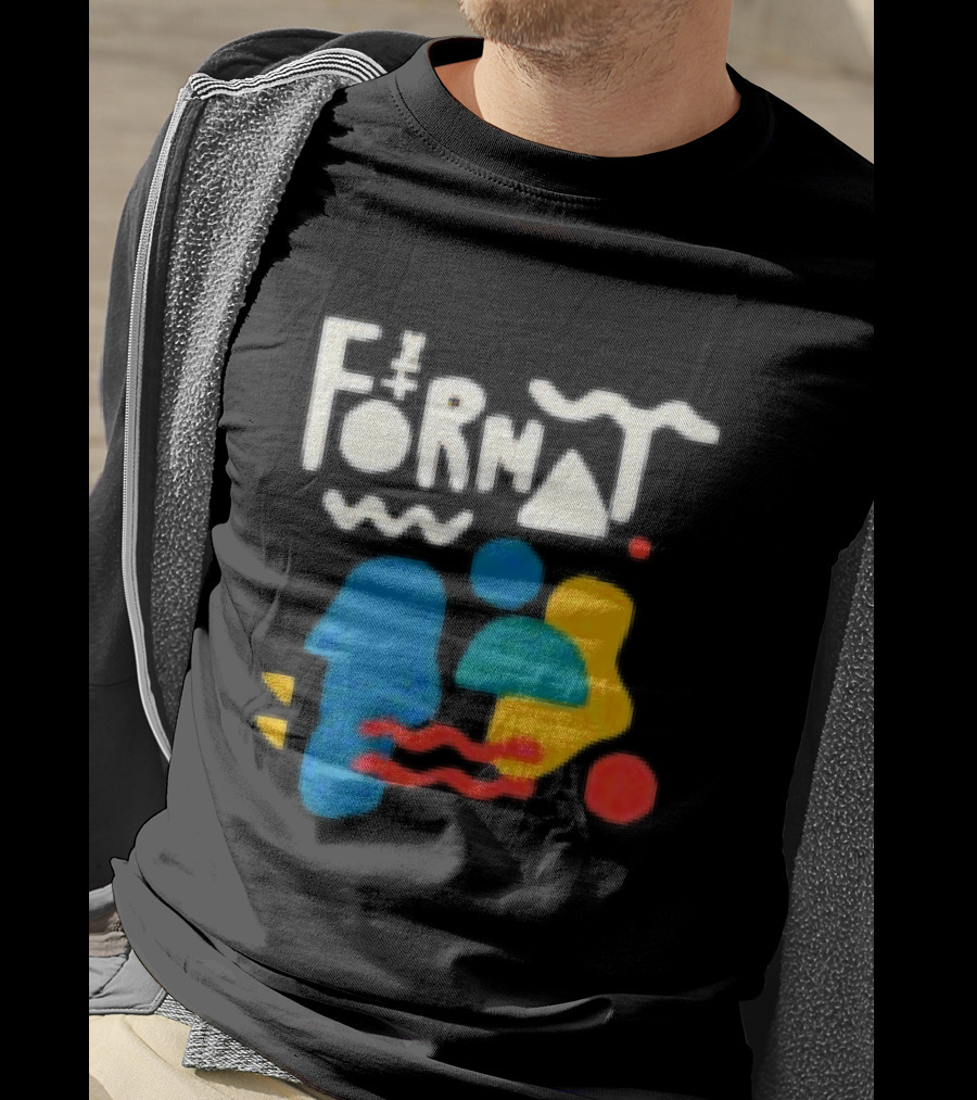 The Format Shop Abstract Shapes Colorful Graphic Black Zip T-Shirt