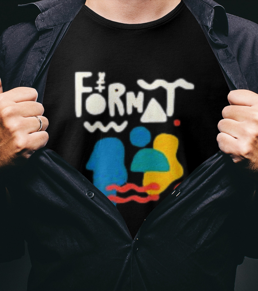 The Format Shop Abstract Shapes Colorful Graphic Black Zip T-Shirt