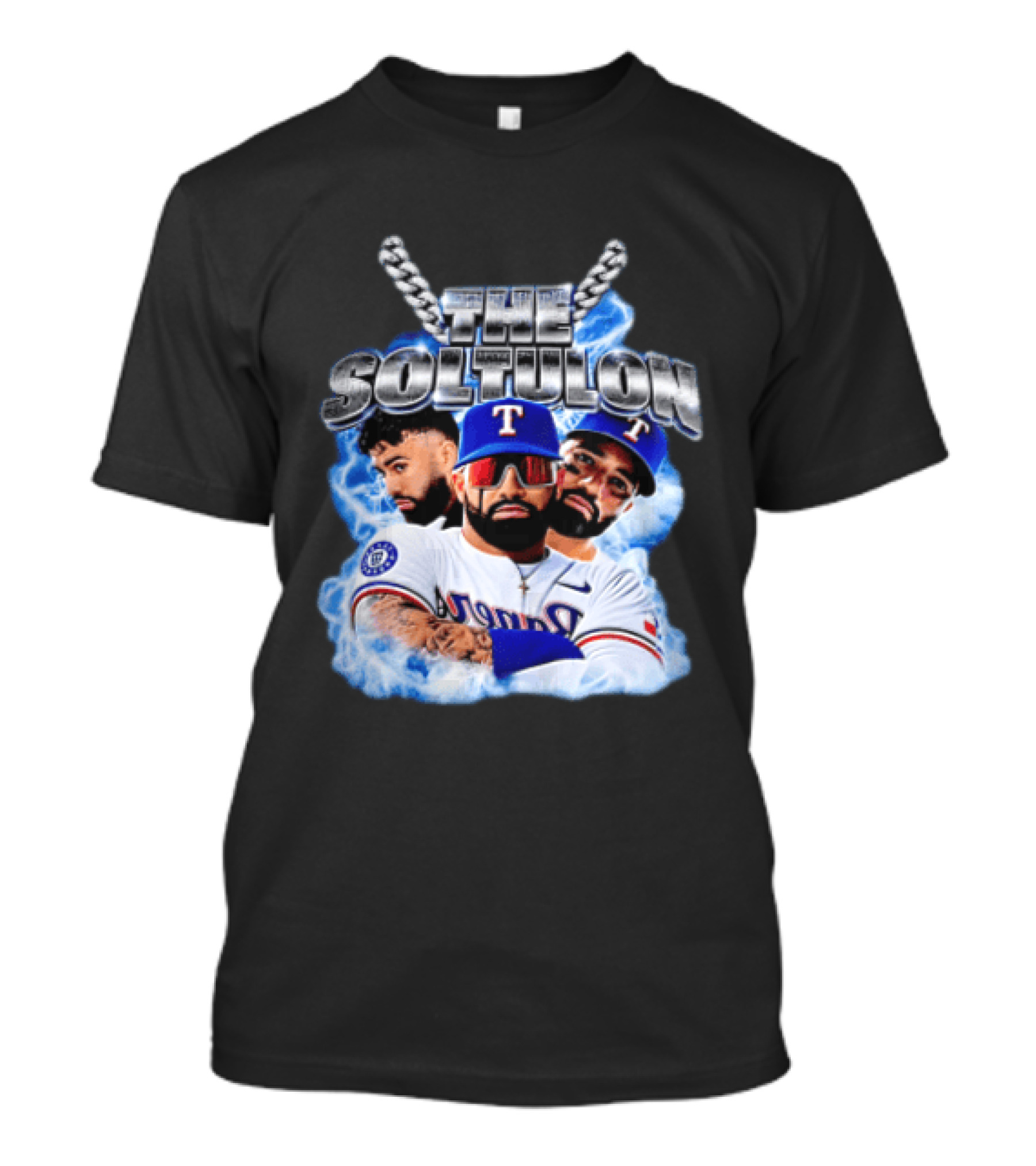 The Soltulon Texas Rangers Baseball Players Trio With Electric Blue T-Shirt