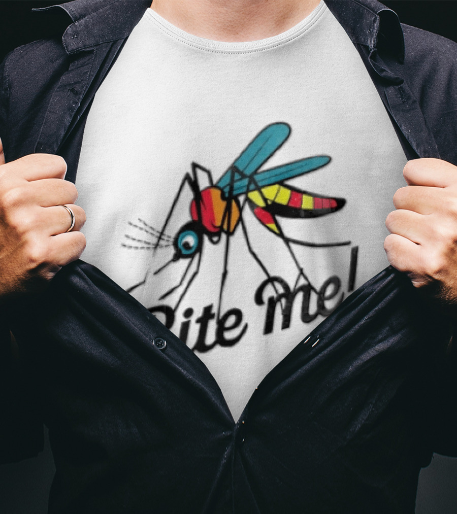 Bite Me Colorful Mosquito Cartoon Vibrant Insect T-Shirt