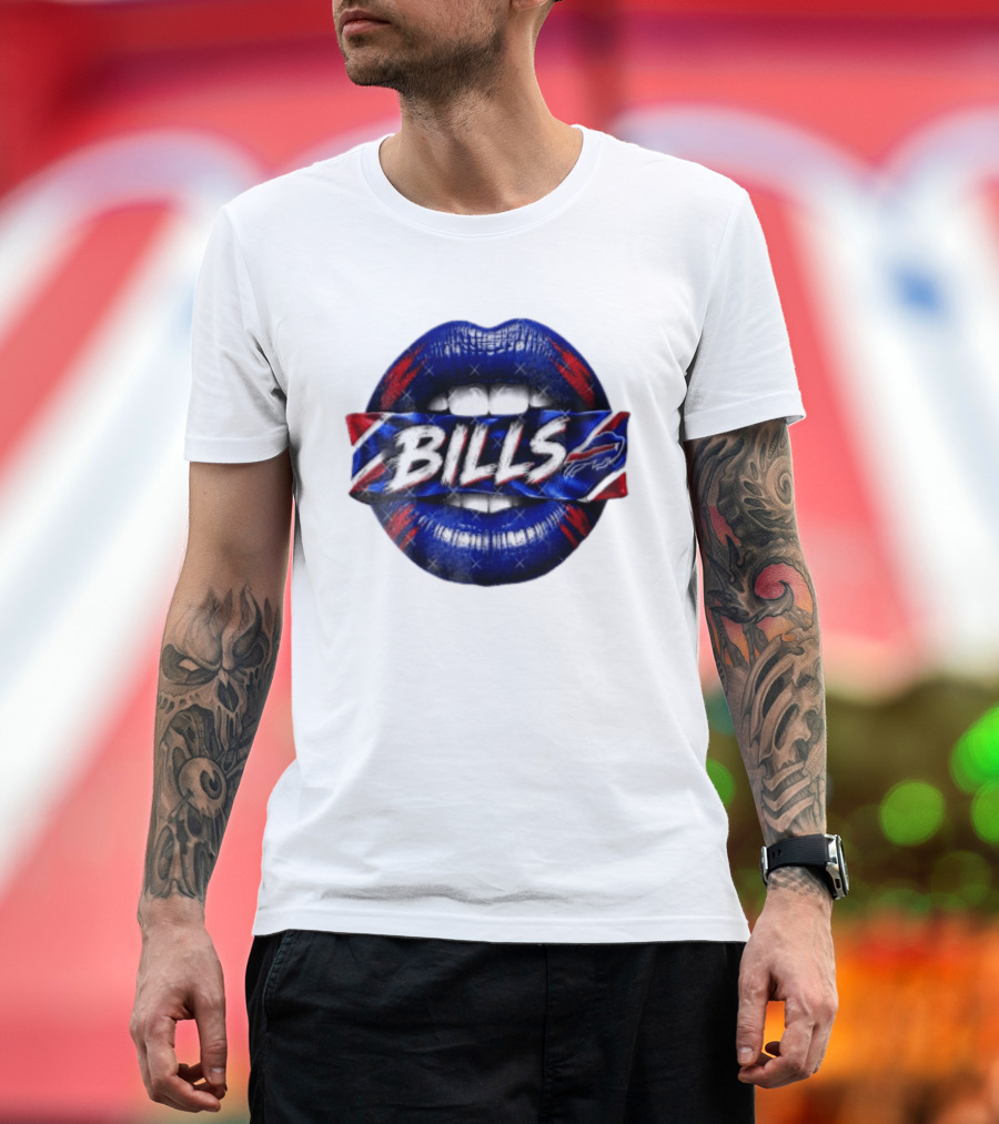 Buffalo Bills Blue Red Lips Banner With Bills Team T-Shirt
