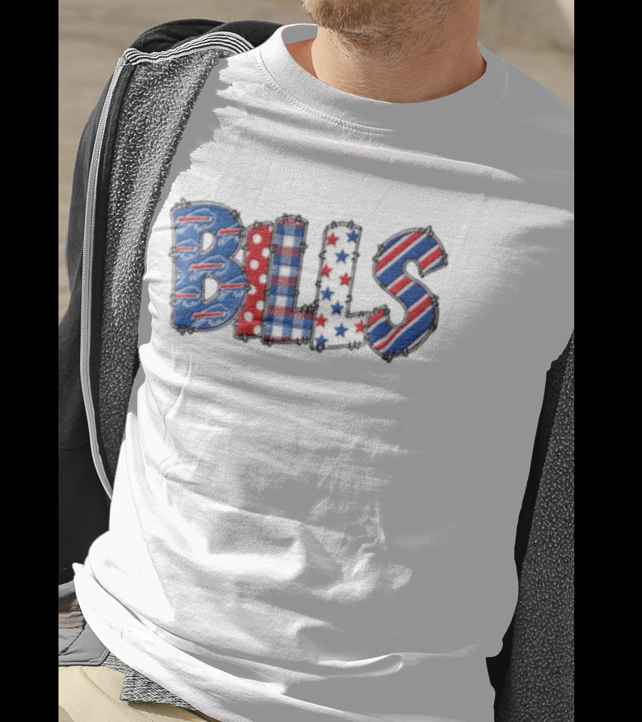 Buffalo Bills Stitched Patchwork Stars Stripes Polka Dot T-Shirt