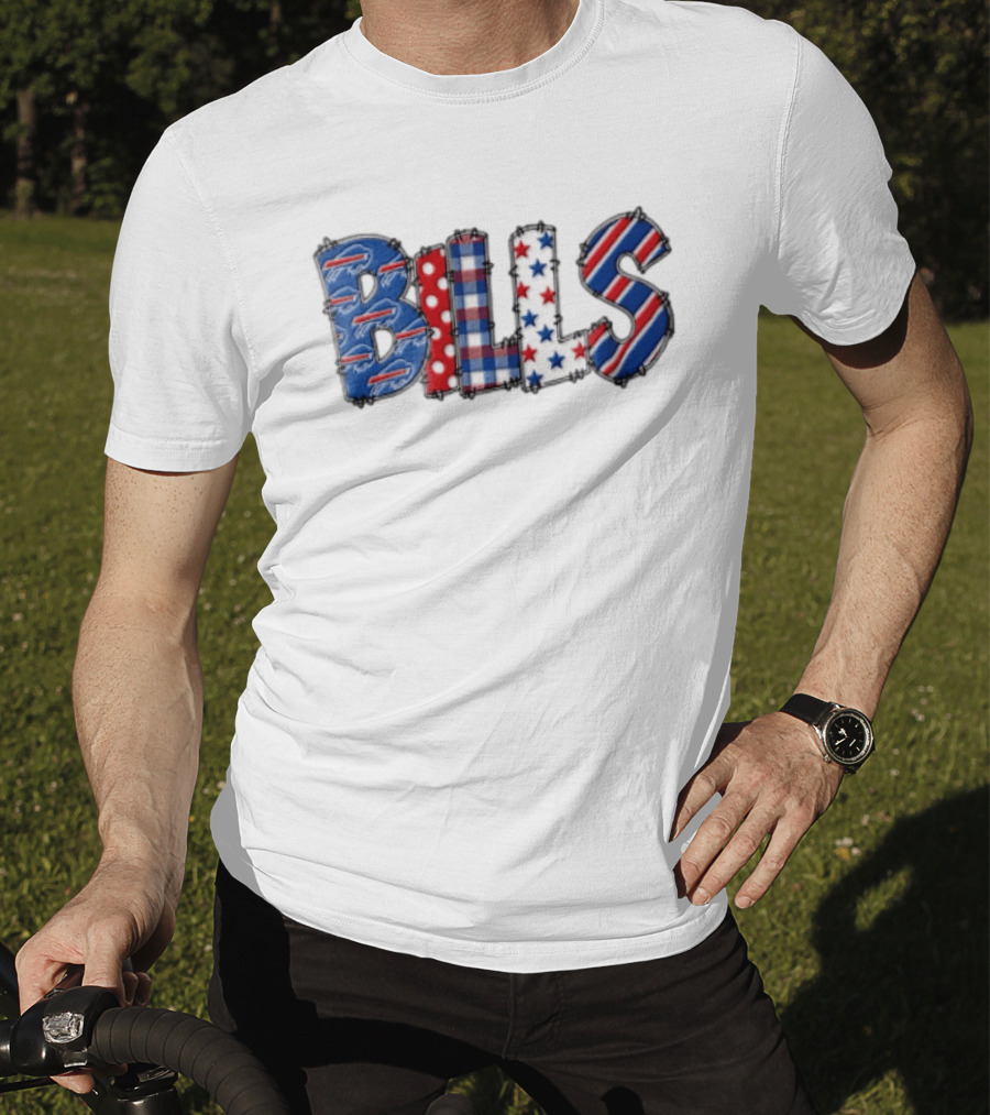 Buffalo Bills Stitched Patchwork Stars Stripes Polka Dot T-Shirt