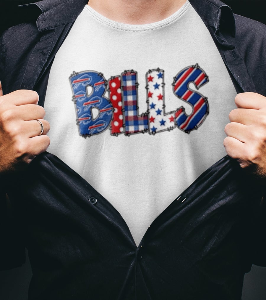 Buffalo Bills Stitched Patchwork Stars Stripes Polka Dot T-Shirt