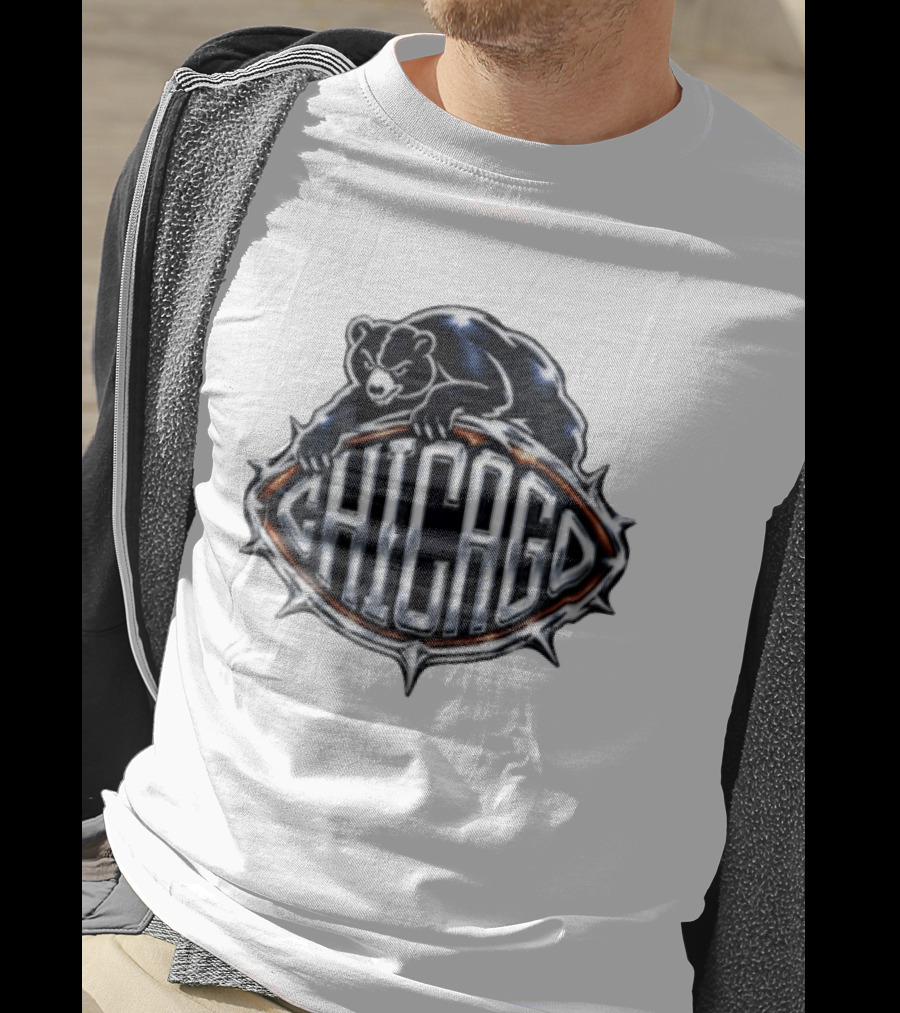 Chicago Bears Black Bear Crouching Over T-Shirt
