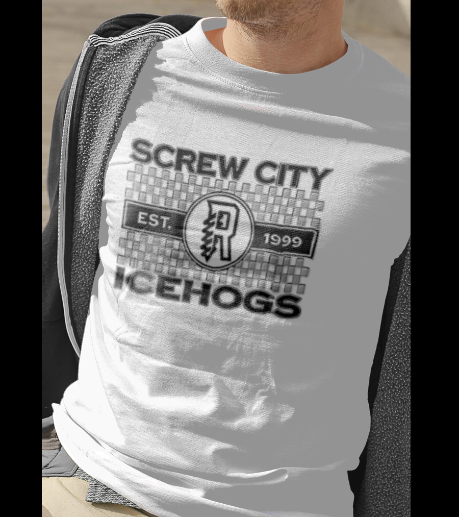 Screw City Rockford IceHogs Letter R 1999 Checkered T-Shirt