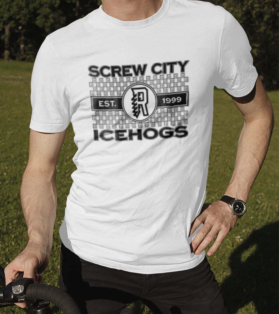 Screw City Rockford IceHogs Letter R 1999 Checkered T-Shirt
