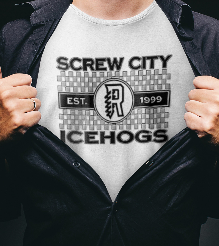 Screw City Rockford IceHogs Letter R 1999 Checkered T-Shirt