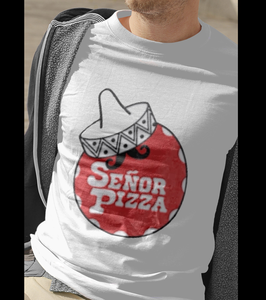 Señor Pizza Red Apron With Mustache And Patterned Collar T-Shirt