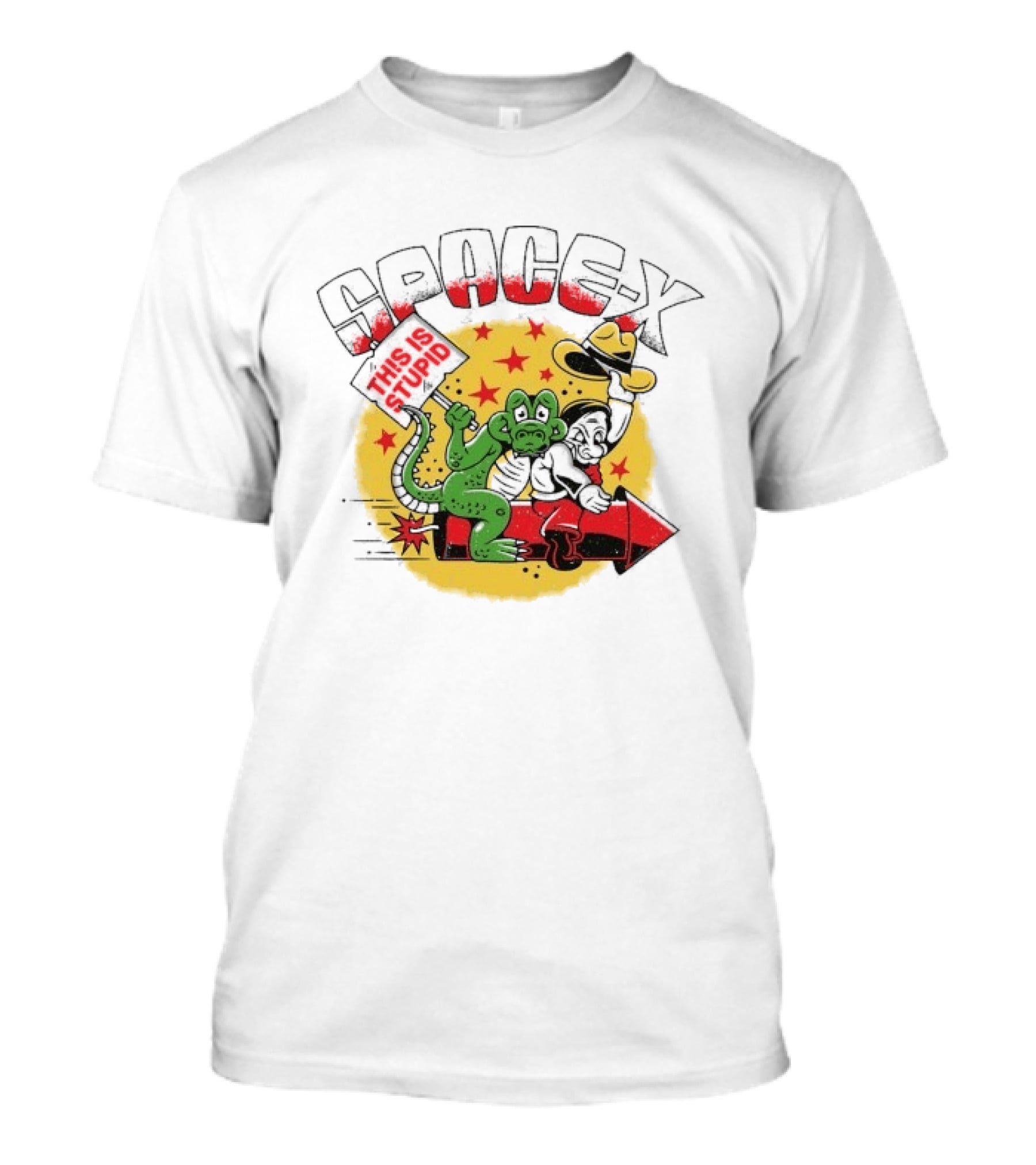 Space X Monkey Cartoon On Rocket With Stars T-Shirt