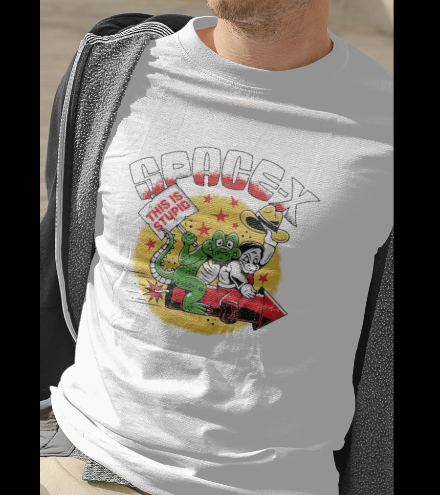 Space X Monkey Cartoon On Rocket With Stars T-Shirt