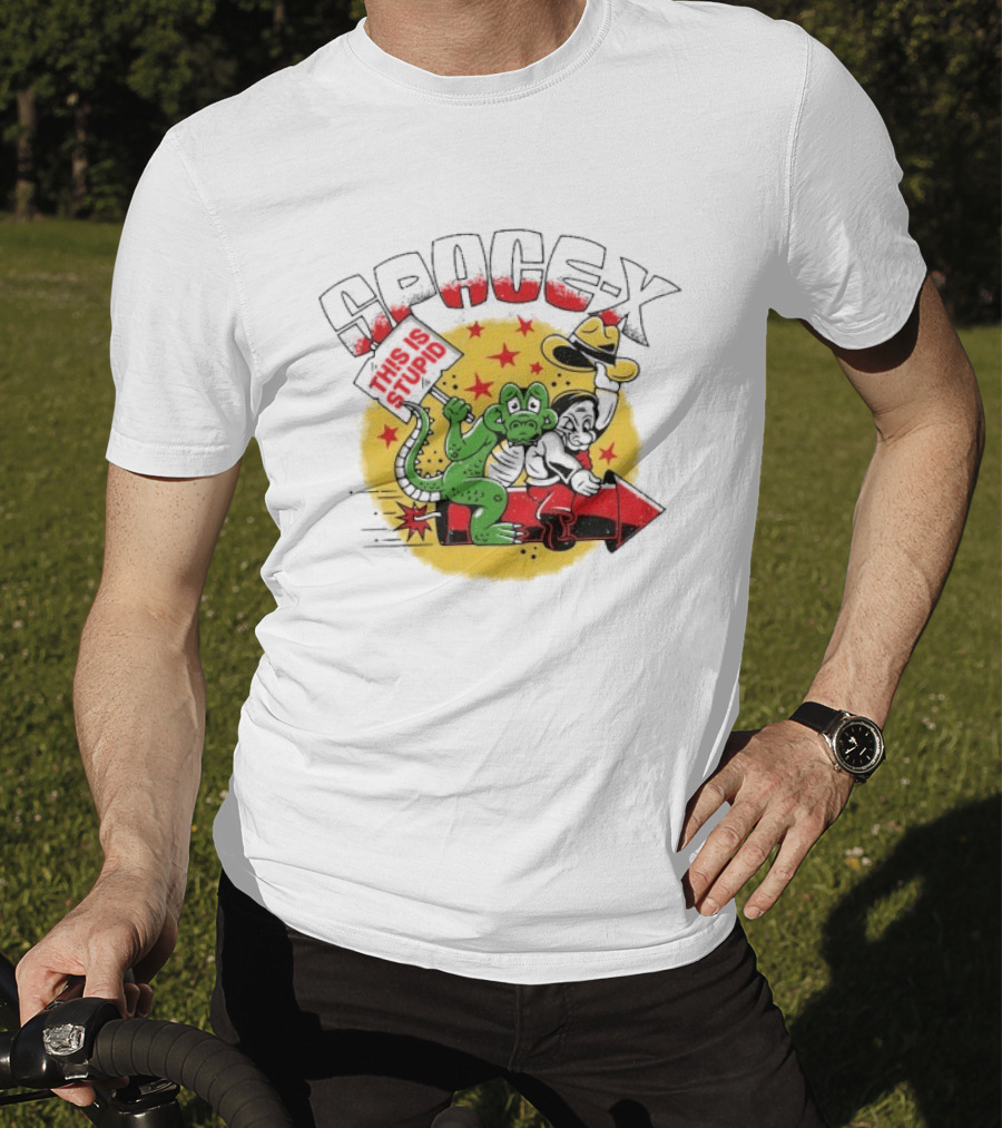 Space X Monkey Cartoon On Rocket With Stars T-Shirt