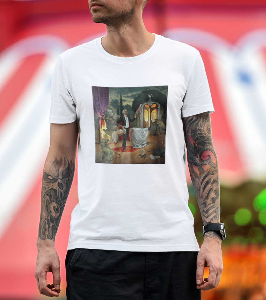 Surreal Gothic Man With Candle And Floating Figures Mysterious Enchantment T-Shirt