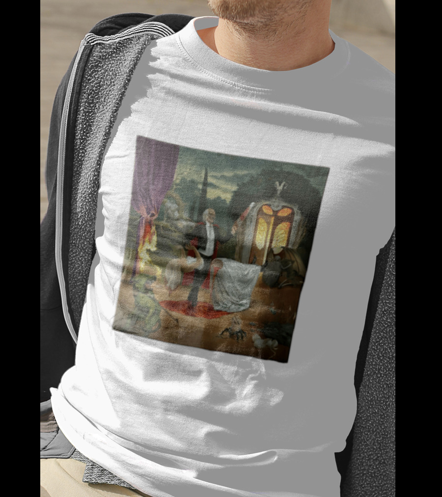 Surreal Gothic Man With Candle And Floating Figures Mysterious Enchantment T-Shirt