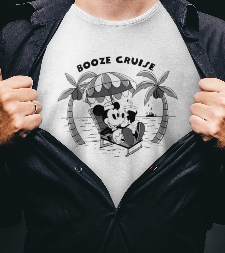 Booze Cruise Mickey Mouse Disney Vacation Relaxation Tropical Vibes T-Shirt
