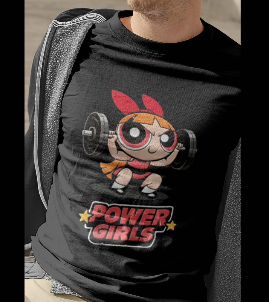 Power Girls Cartoon Blossom Lifting Barbell Weights T-Shirt