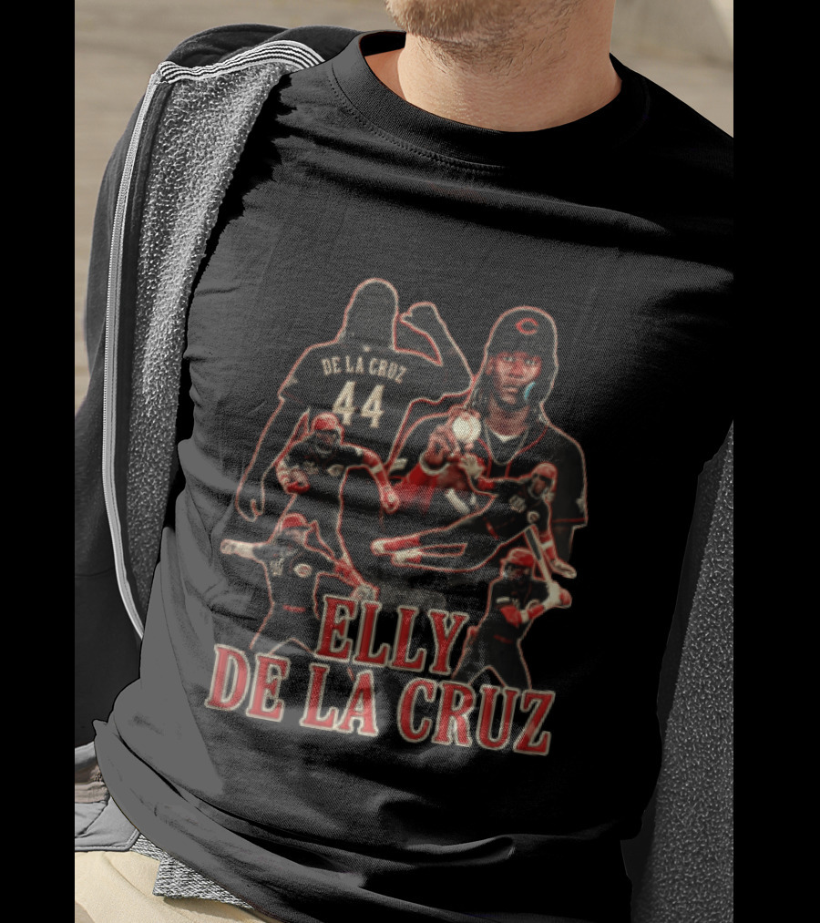 Elly De La Cruz Cincinnati Reds Number 44 Baseball Action Collage T-Shirt