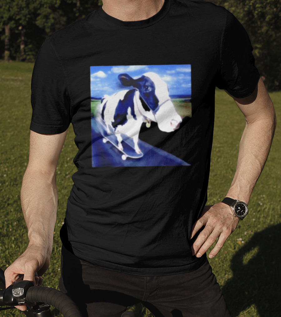 Cow Skateboarding Adventure On Open Road T-Shirt