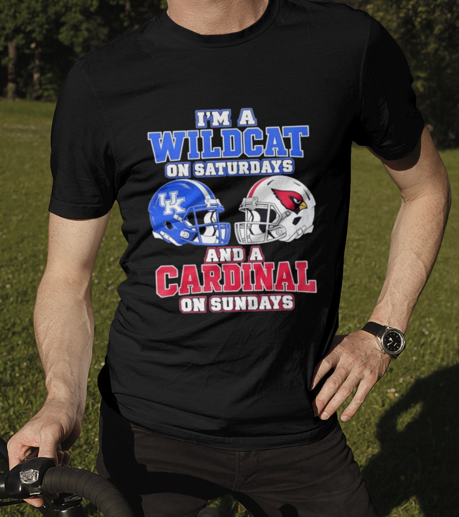 I'm A Wildcat On Saturdays And A Cardinal On Sundays UK And Arizona Football Helmets T-Shirt