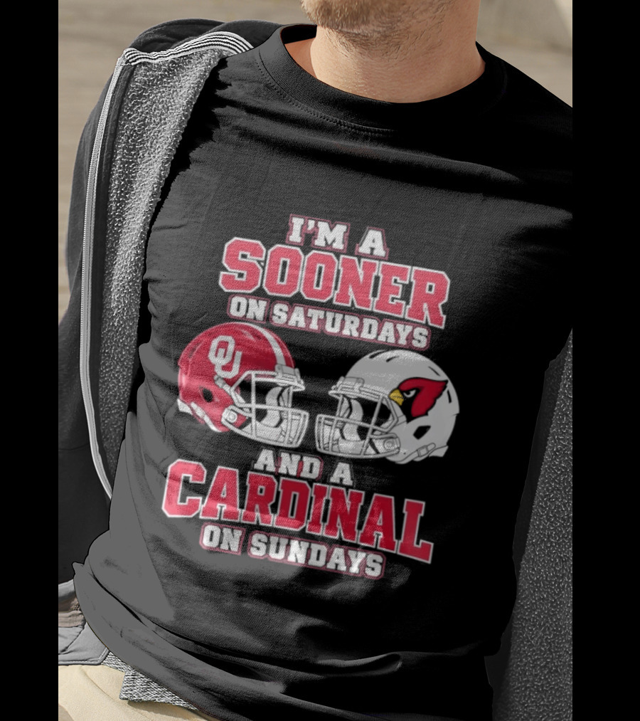 I'm A Sooner On Saturdays And A Cardinal On Sundays Football Helmets T-Shirt