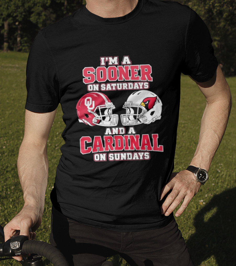 I'm A Sooner On Saturdays And A Cardinal On Sundays Football Helmets T-Shirt