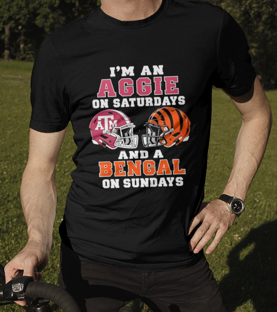 Texas A&M Aggie Saturdays And Cincinnati Bengal Sundays Football Fans T-Shirt