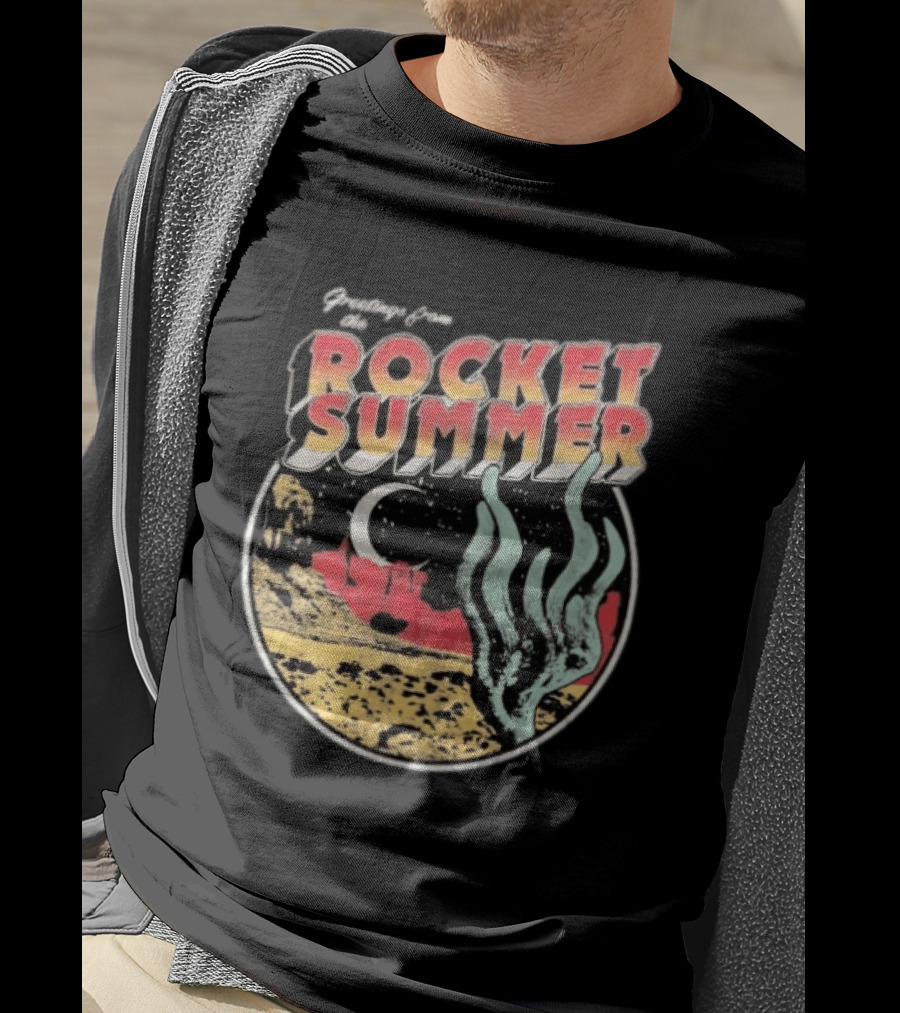 Greetings From The Rocket Summer Desert Moonlight Scene T-Shirt