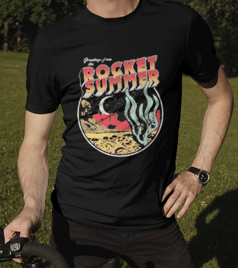 Greetings From The Rocket Summer Desert Moonlight Scene T-Shirt