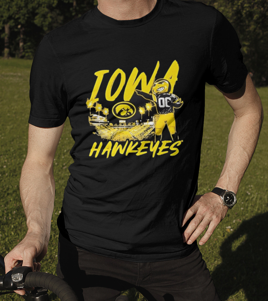 Iowa Hawkeyes 00 Mascot With Football Stadium T-Shirt
