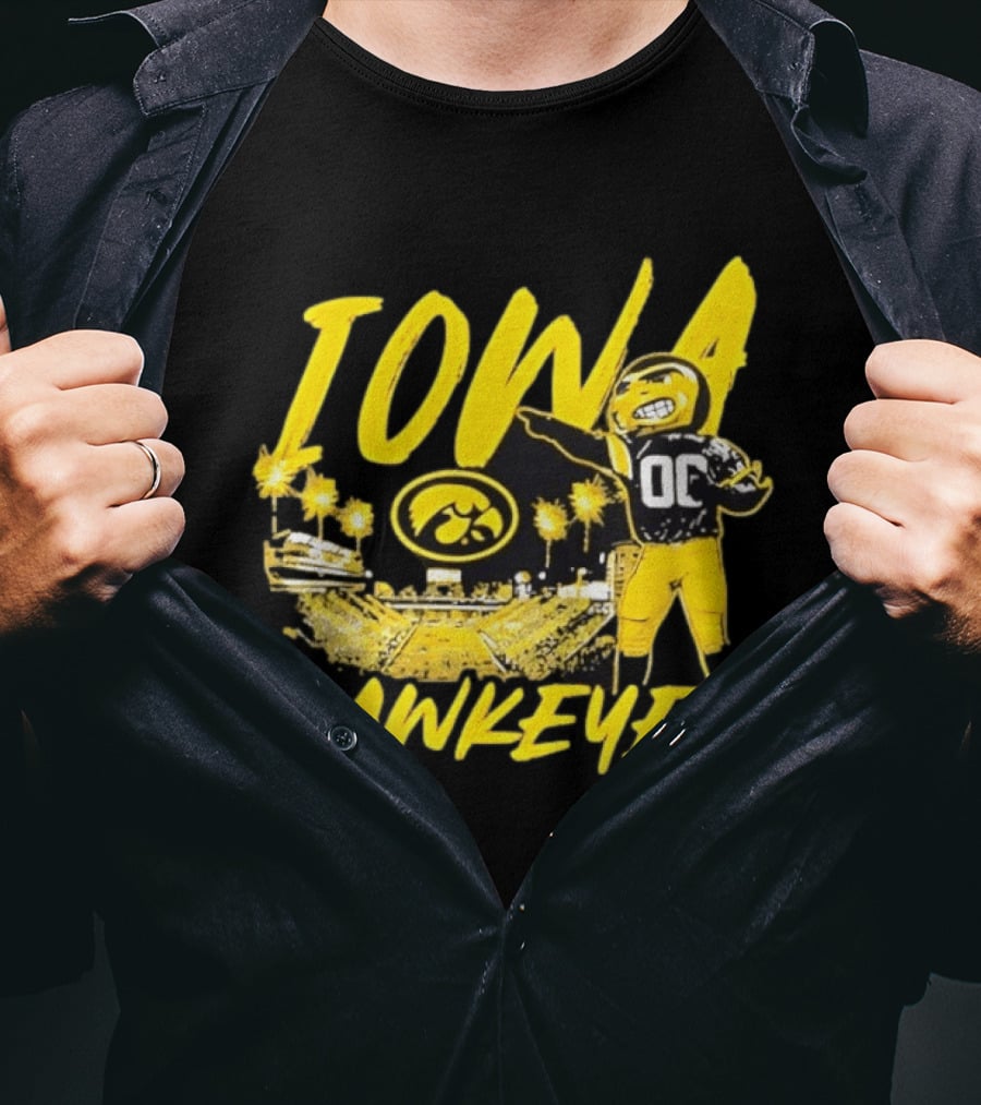 Iowa Hawkeyes 00 Mascot With Football Stadium T-Shirt