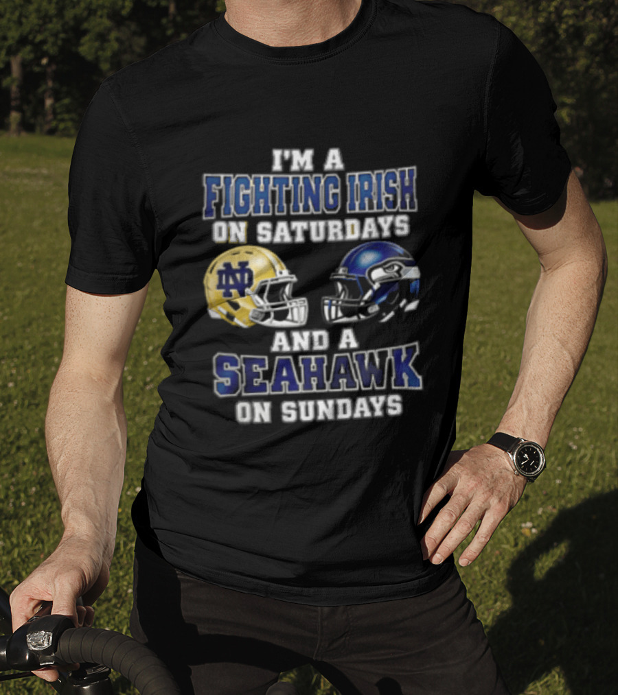 Notre Dame Fighting Irish Saturdays Seattle Seahawks Sundays T-Shirt