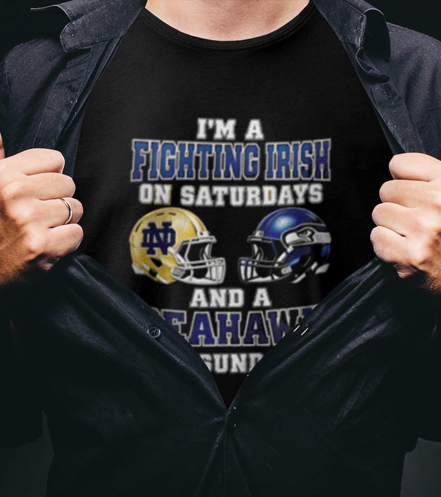 Notre Dame Fighting Irish Saturdays Seattle Seahawks Sundays T-Shirt
