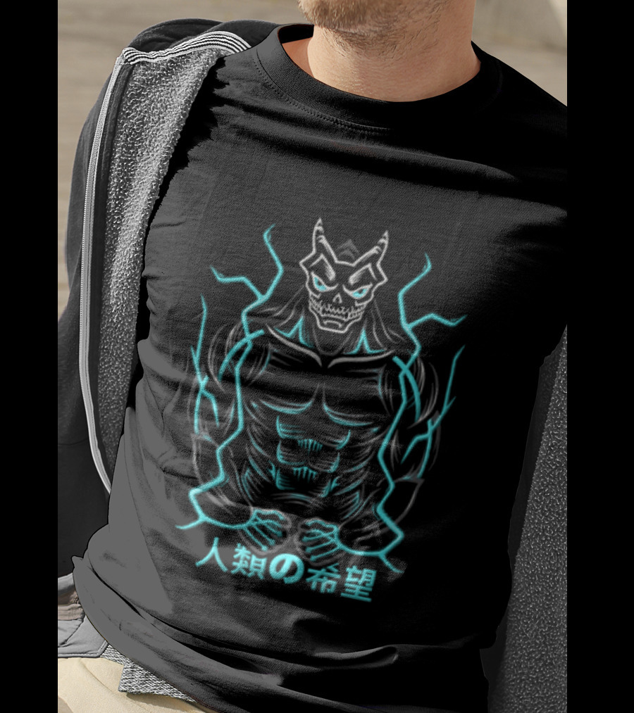 Kaiju No 8 Monster Illustration Japanese Text Electric Aura T-Shirt