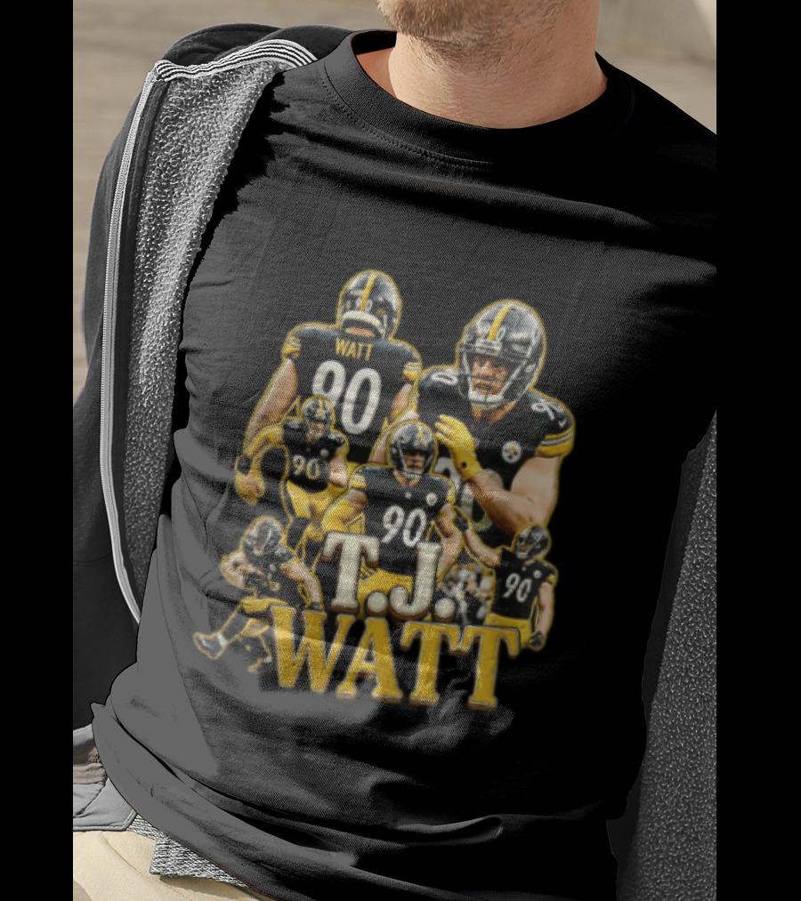 TJ Watt Pittsburgh Steelers 90 Football Action Poses T-Shirt