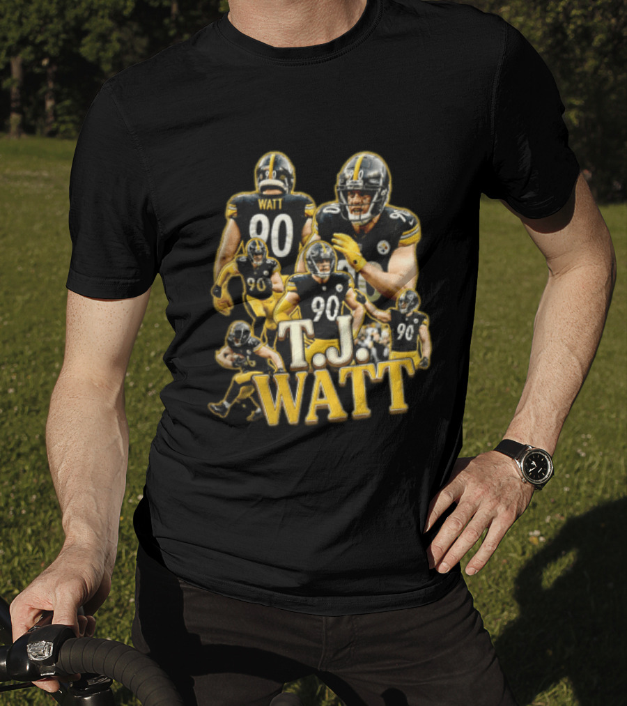 TJ Watt Pittsburgh Steelers 90 Football Action Poses T-Shirt