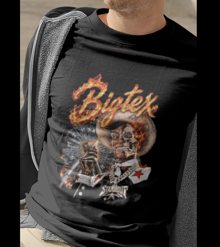 Big Tex Skeleton Cowboy Flaming Hat Texas Star Ferris Wheel T-Shirt