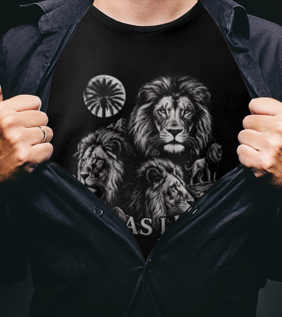 Atlas Lion Three Lions Palm Tree Moon T-Shirt