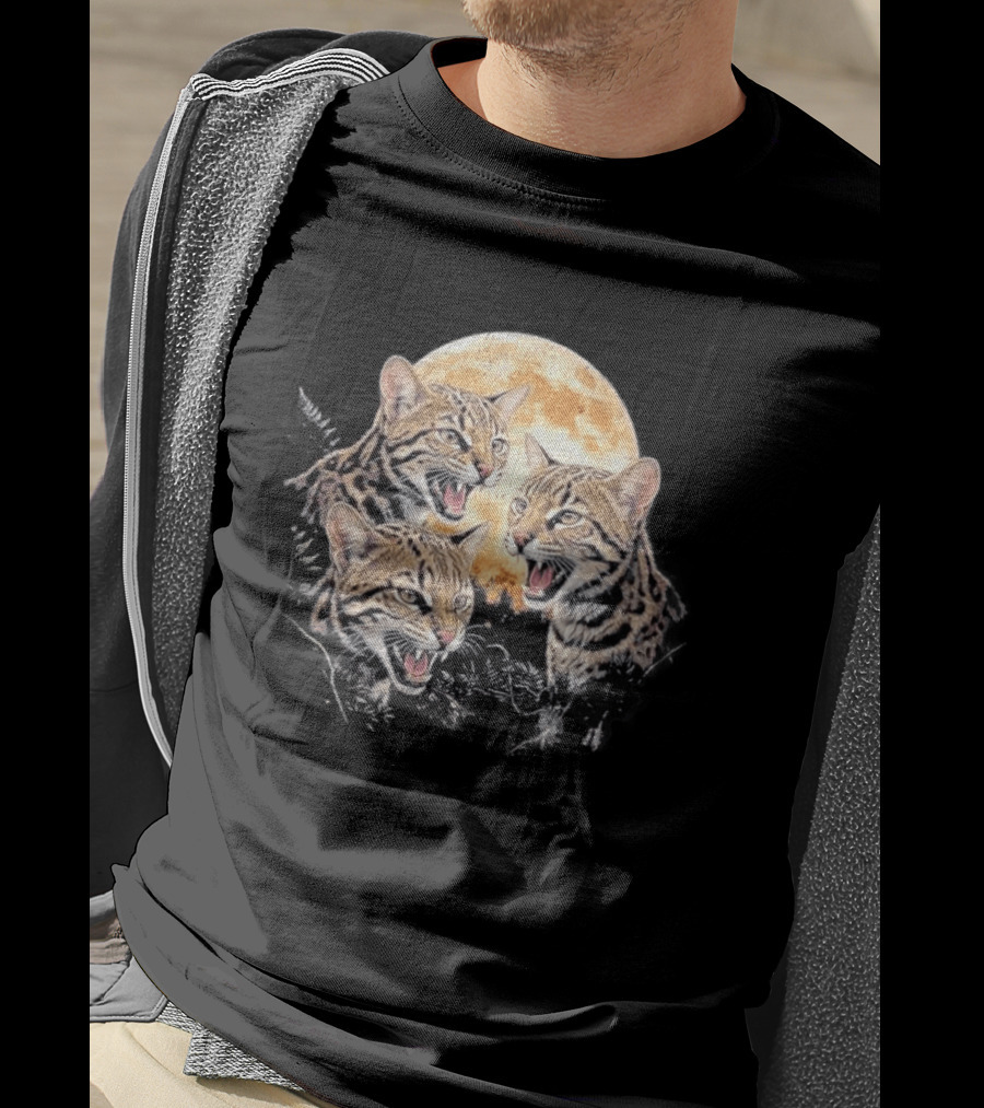 Three Tilcayo Bolivia Cloud Forest Wildcats Full Moon Roaring Trio T-Shirt