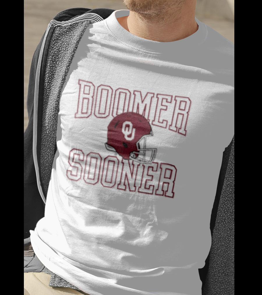 Boomer Sooner Oklahoma Sooners Red Football Helmet T-Shirt