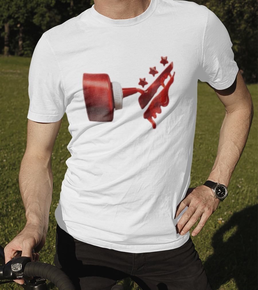 Red Squeeze Bottle Pouring Ketchup With Stars T-Shirt